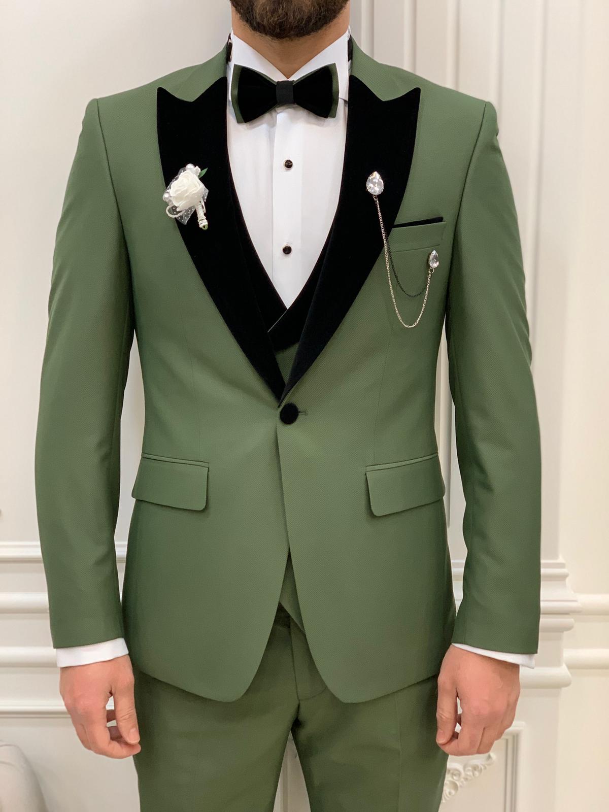 Bojoni Tishko Olive Velvet  Slim Fit Tuxedo