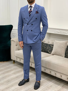 Bojoni Double Breasted Sky Blue Slim Fit Suit