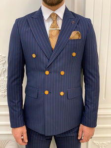 Bojoni Double Breasted Navy Blue Slim Fit Suit