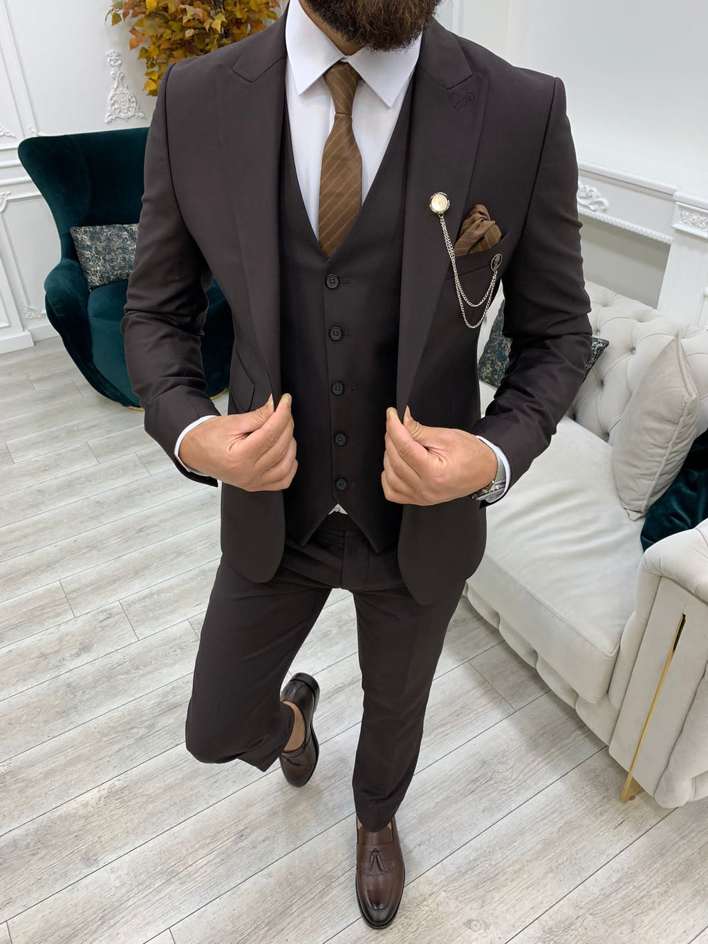 Vince Coffee Slim Fit Peak Lapel Suit-baagr.myshopify.com-1-BOJONI