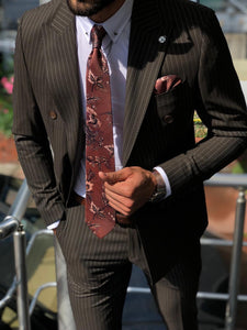 Mustard Slim-Fit Striped Double Breasted  Suit Vest Brown-baagr.myshopify.com-suit-BOJONI