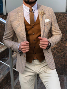 Slim-Fit Plaid Suit Vest Camel-baagr.myshopify.com-suit-BOJONI