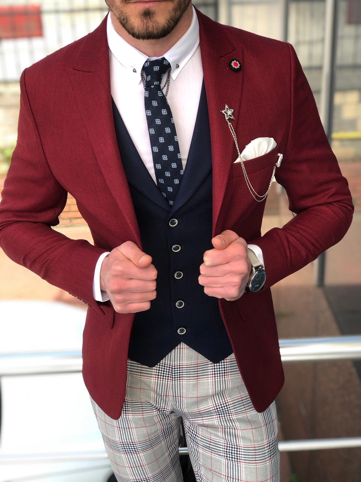 Fendis Slim-Fit Suit Vest Red-baagr.myshopify.com-suit-BOJONI