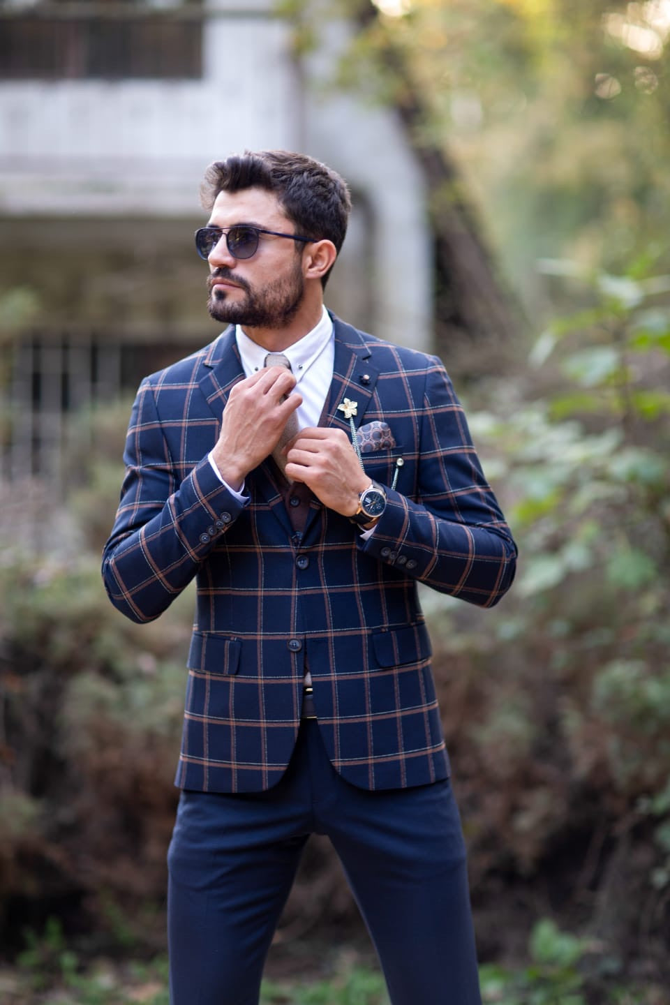 Konda Slim-Fit Plaid Suit Vest Navy Blue-baagr.myshopify.com-suit-BOJONI