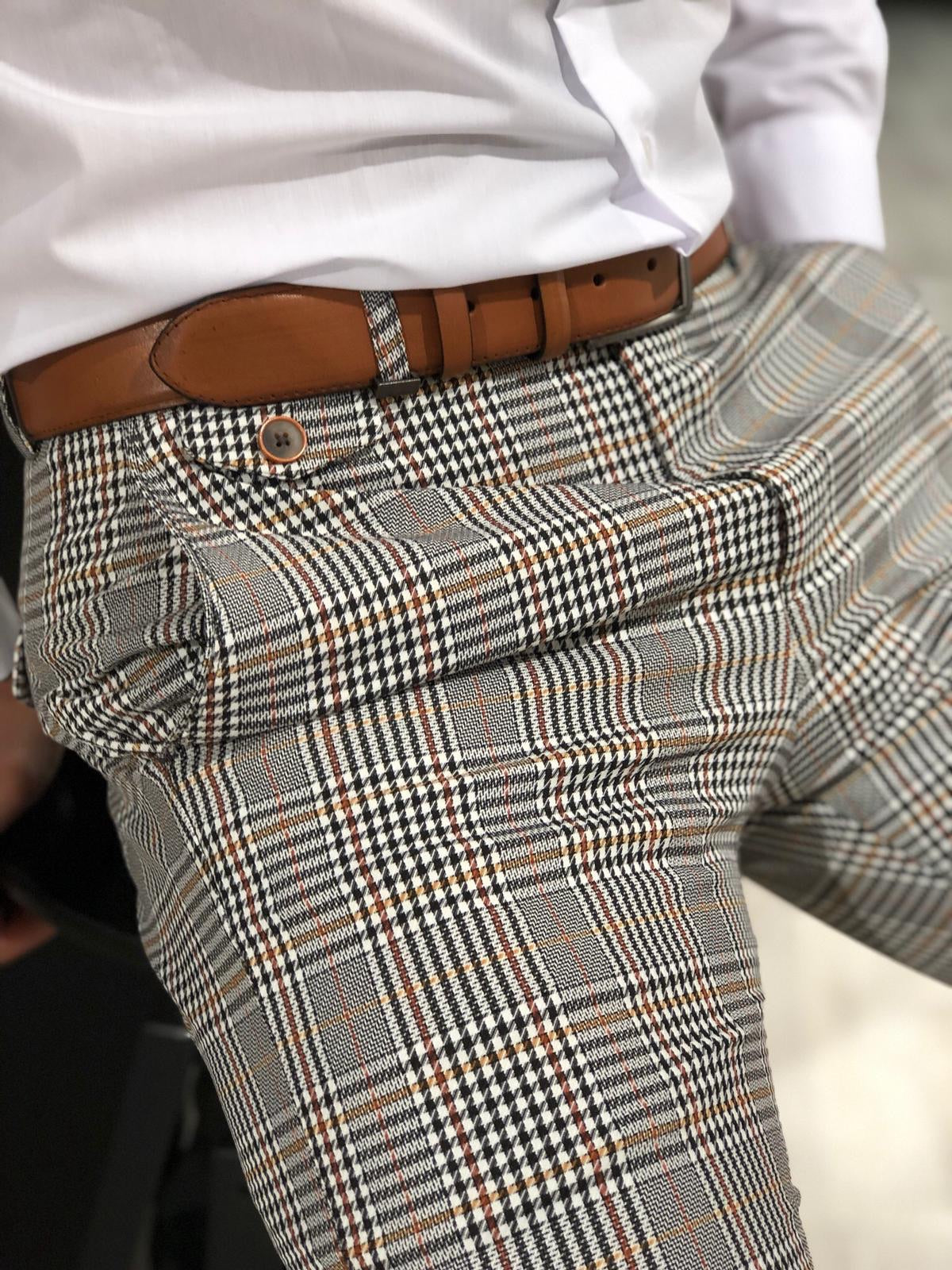 Ferra Slim Fit Plaid Pants in Orange-baagr.myshopify.com-Pants-BOJONI