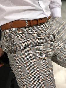 Ferra Slim Fit Plaid Pants in Orange-baagr.myshopify.com-Pants-BOJONI