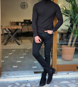 Bloom Black Slim Fit Turtleneck Sweater-baagr.myshopify.com-sweatshirts-BOJONI