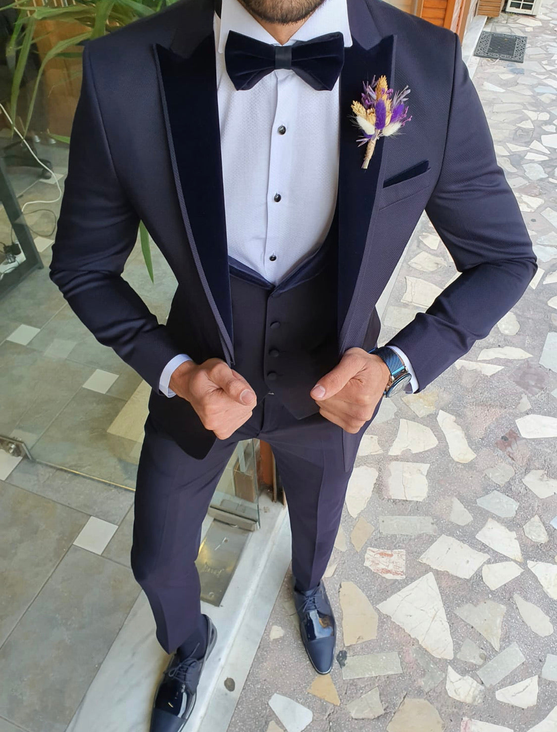 Caparini Navy Blue Slim Fit Peak Lapel Tuxedo-baagr.myshopify.com-suit-BOJONI