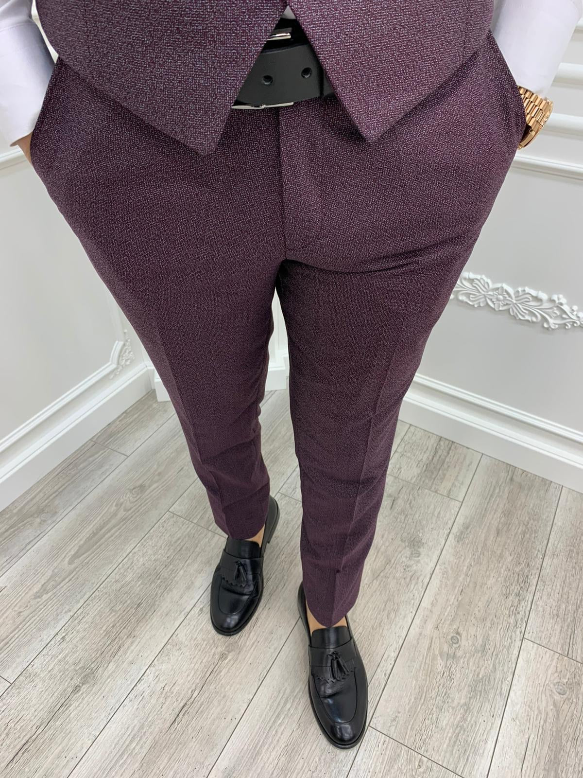 Casatani Claret Red Slim Fit Plaid Suit-baagr.myshopify.com-1-BOJONI