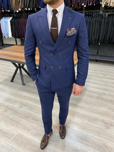 Zapali Navy Blue Double Breasted Slim Fit  Suit-baagr.myshopify.com-1-BOJONI