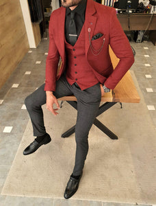 Daroni Claret Red Slim Fit Suit-baagr.myshopify.com-suit-BOJONI