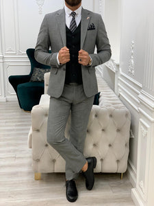 Bojoni Frento Gray Slim Fit Suit