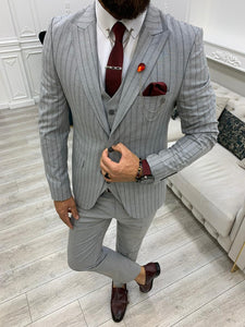 Lambrusco Dark Gray Slim Fit Peak Lapel Striped Suit-baagr.myshopify.com-1-BOJONI