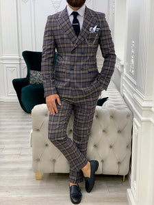 Vince Purple Slim Fit Double Breasted Plaid Suit-baagr.myshopify.com-1-BOJONI