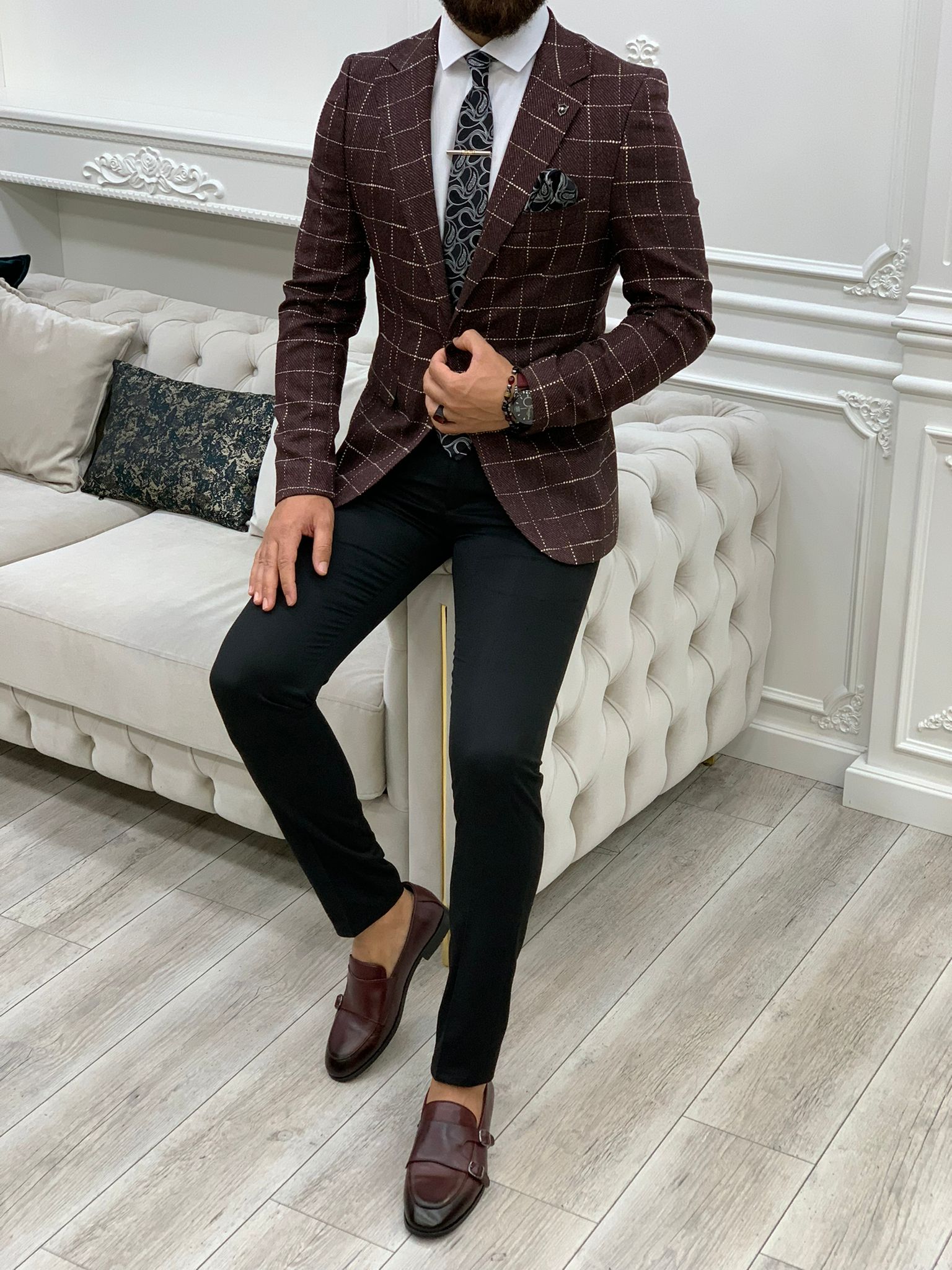 Serra Burgundy Slim Fit Plaid Suit-baagr.myshopify.com-1-BOJONI