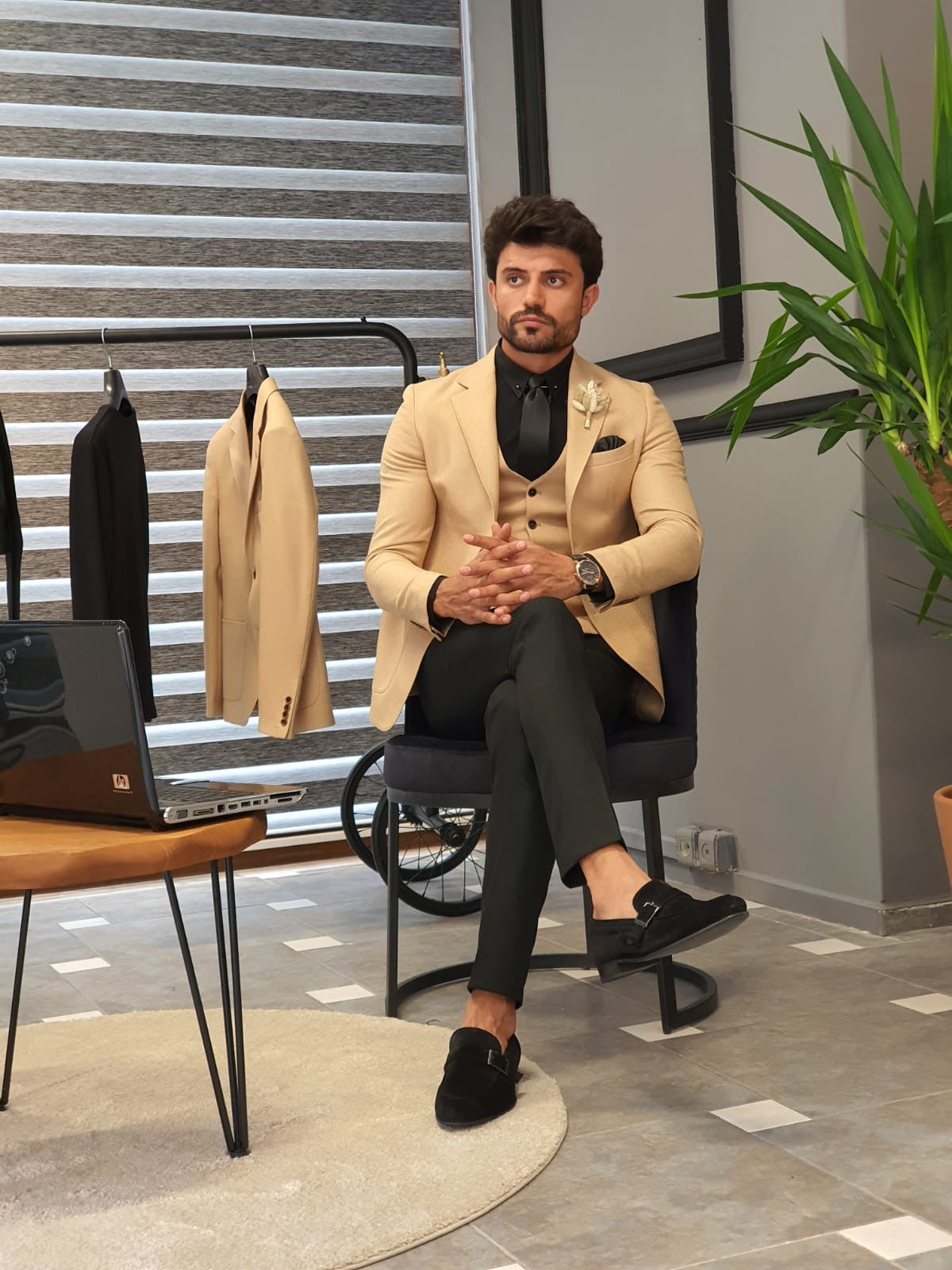 Forenzax  Beige Slim Fit Suit-baagr.myshopify.com-suit-BOJONI