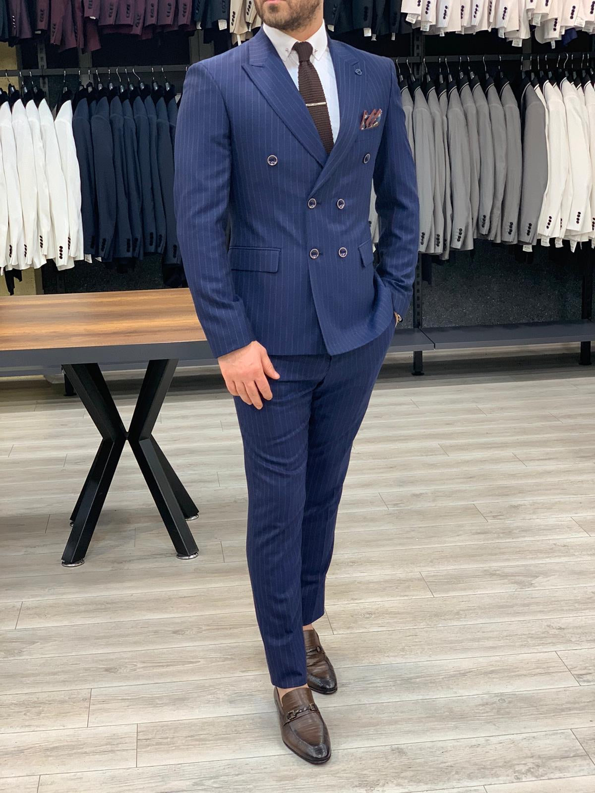 Zapali Navy Blue Double Breasted Slim Fit  Suit-baagr.myshopify.com-1-BOJONI