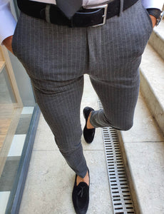 Oakland Anthracite Slim Fit Pinstripe Pants-baagr.myshopify.com-Pants-BOJONI