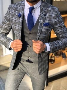 Macr Slim-Fit Plaid Suit Vest Sax-baagr.myshopify.com-suit-BOJONI