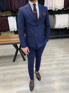 Zapali Navy Blue Double Breasted Slim Fit  Suit-baagr.myshopify.com-1-BOJONI