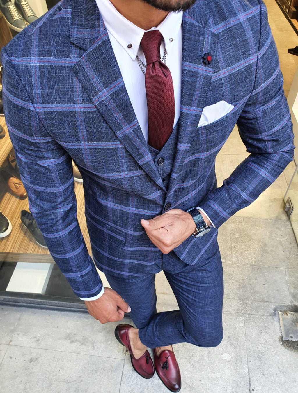 New Bern Indigo Slim Fit Check Plaid Suit-baagr.myshopify.com-suit-BOJONI