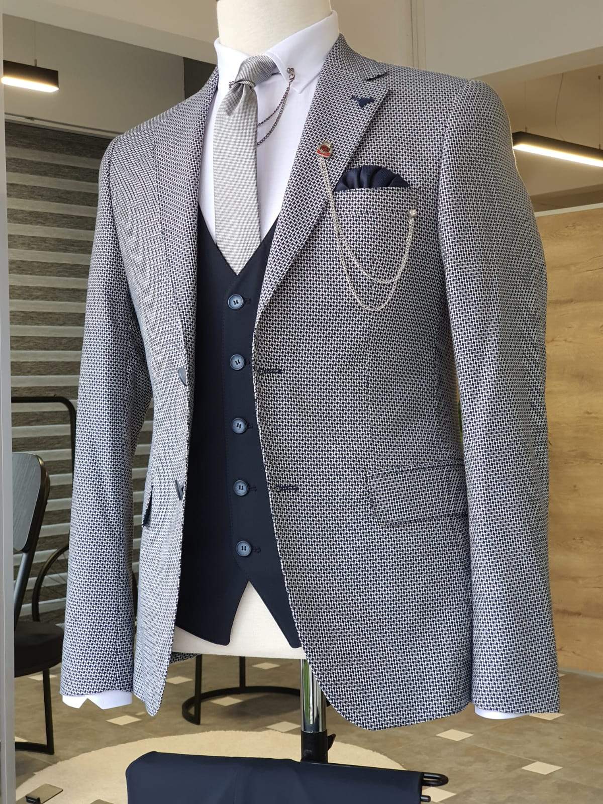 Boston Navy Blue Slim Fit Notch Lapel Suit-baagr.myshopify.com-suit-BOJONI