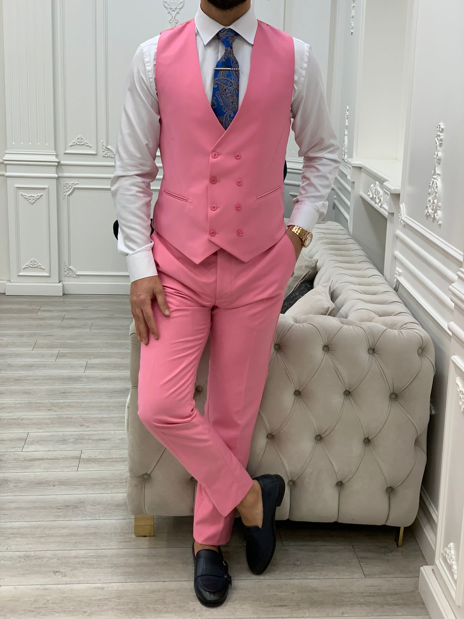 Bojoni Monte Pink  Slim Fit Suit