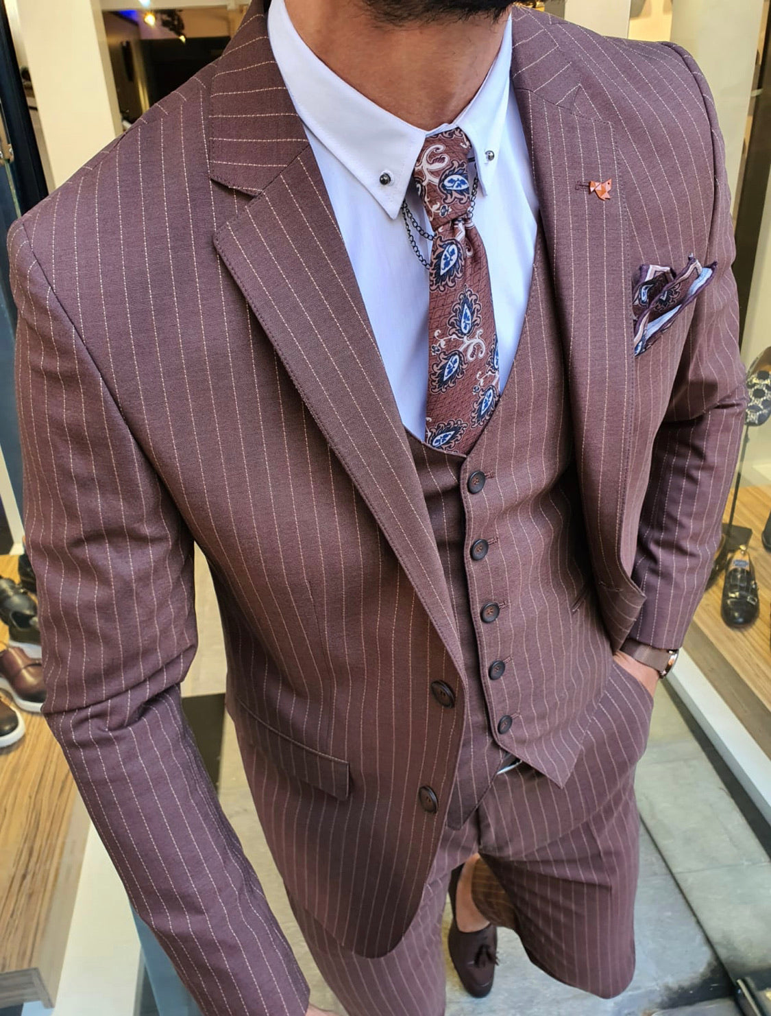 Reno Camel Slim Fit Pinstripe Suit-baagr.myshopify.com-suit-BOJONI