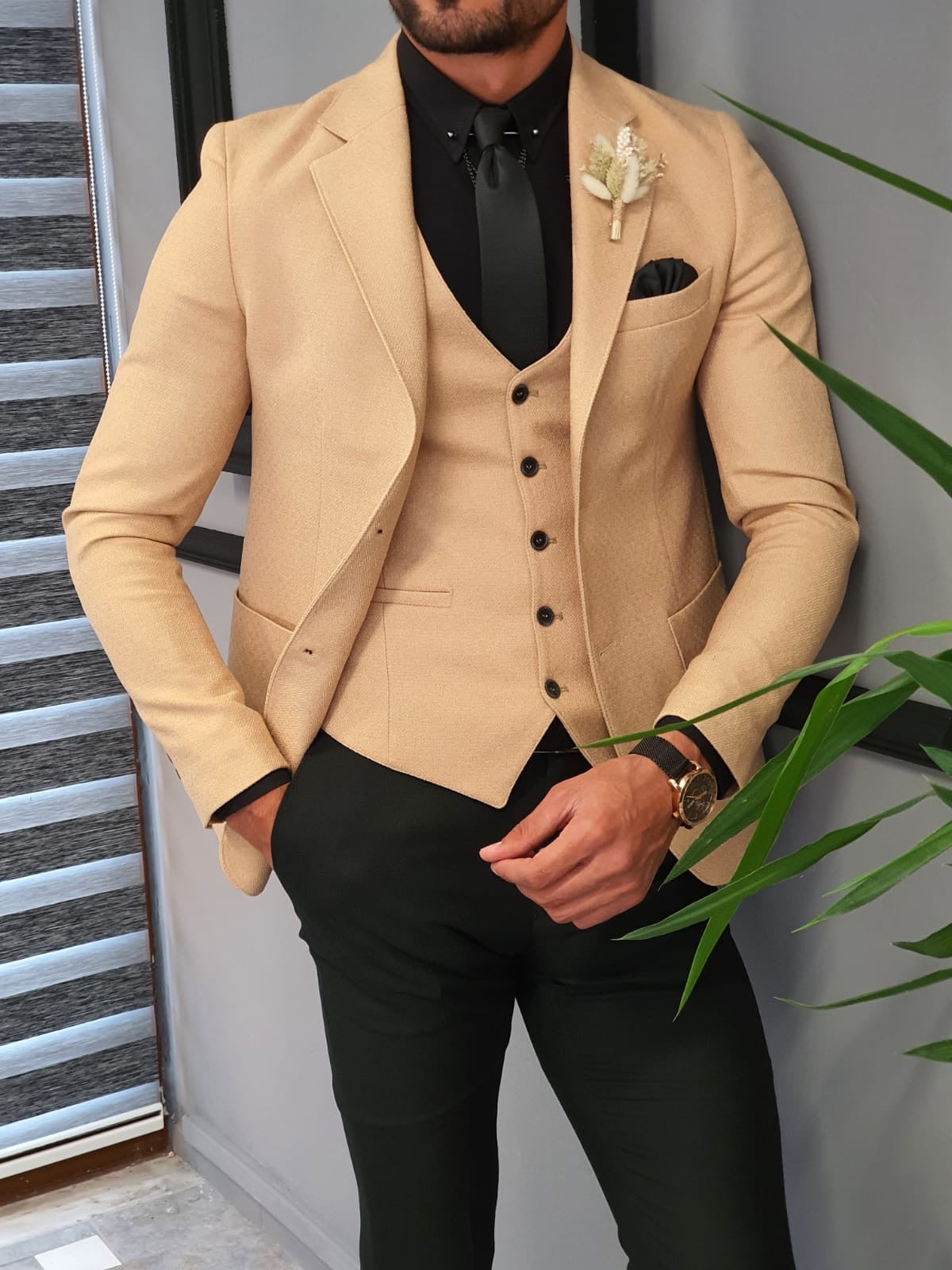 Forenzax  Beige Slim Fit Suit-baagr.myshopify.com-suit-BOJONI