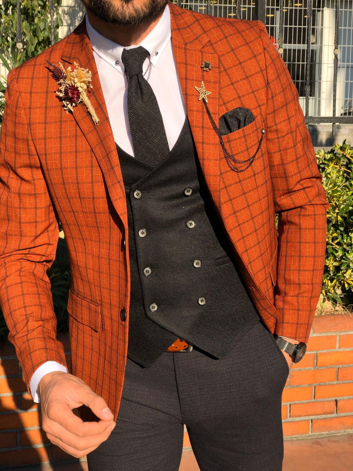 Tommy Slim-Fit Plaid Suit Vest Tile-baagr.myshopify.com-suit-BOJONI