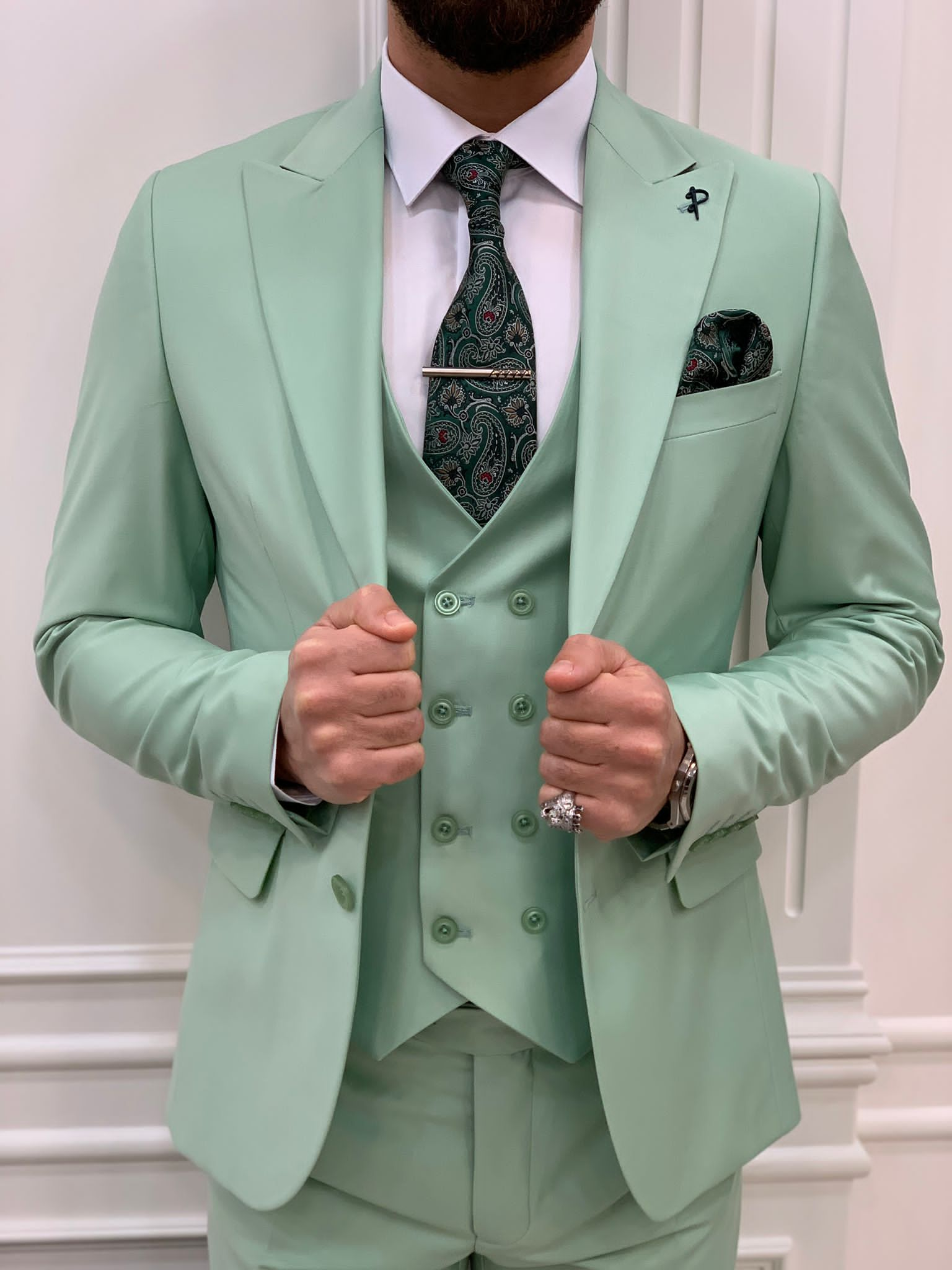 Bojoni Monte Water Green  Slim Fit Suit