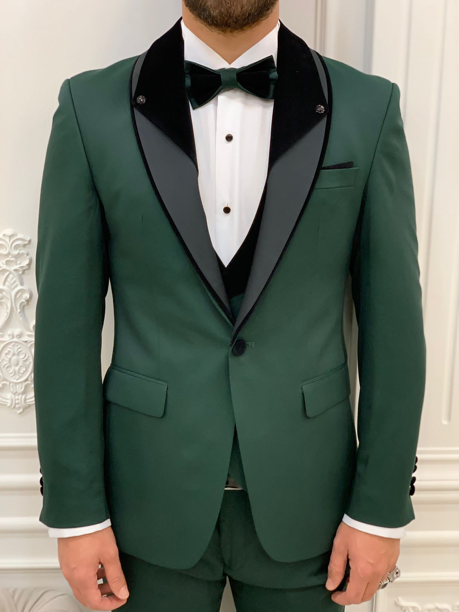 Bojoni Valencia Green Shawl Velvet Collar Slim Fit Tuxedo