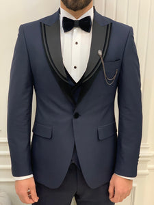 Bojoni Tishko Navy Velvet Slim Fit Tuxedo