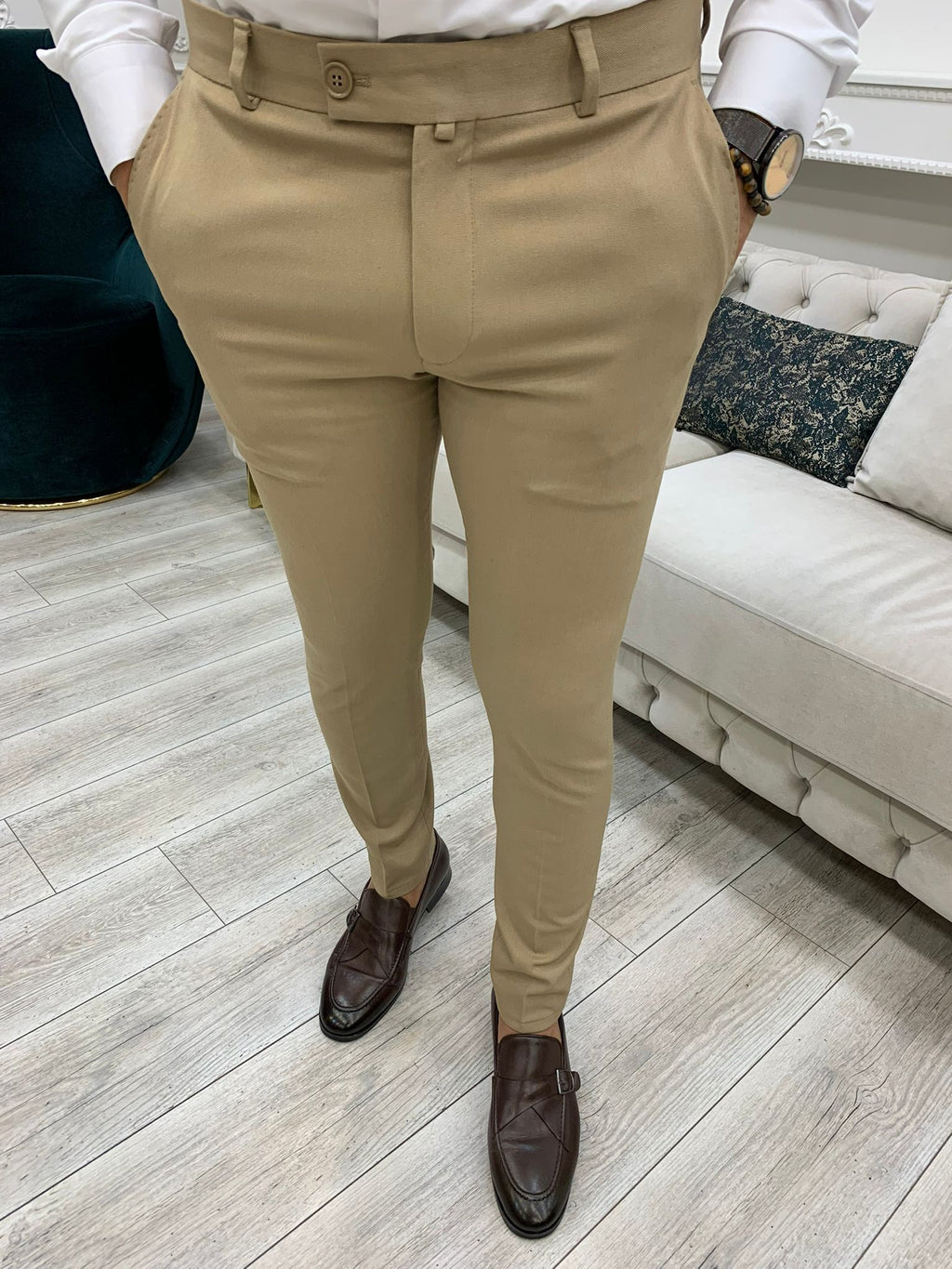 Serra Cream Slim Fit Pants-baagr.myshopify.com-Pants-BOJONI