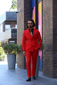 Bojoni Lerno Red Slim Fit Double Breasted Suit