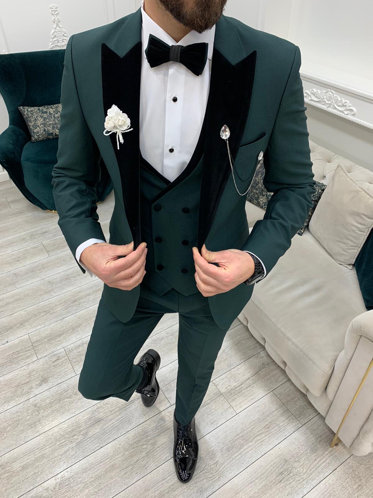 Bojoni Tishko Green Velvet  Slim Fit Tuxedo