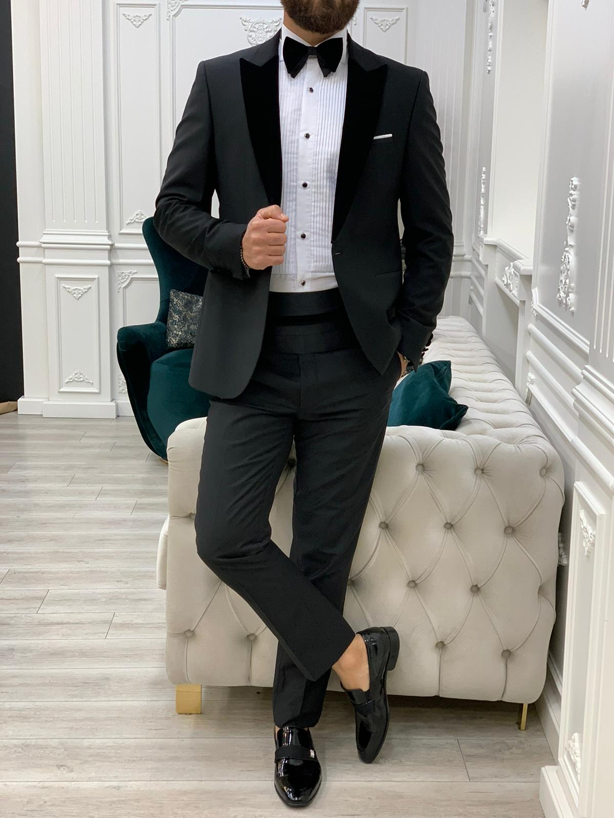 Valencia Black Velvet Slim Fit Tuxedo-baagr.myshopify.com-1-BOJONI