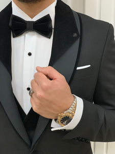 Bojoni Valencia Black Shawl Velvet Collar Slim Fit Tuxedo
