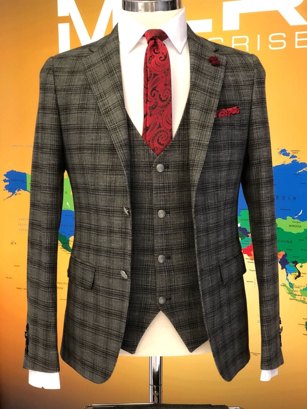 Slim-Fit Plaid Suit Vest Gray-baagr.myshopify.com-suit-BOJONI