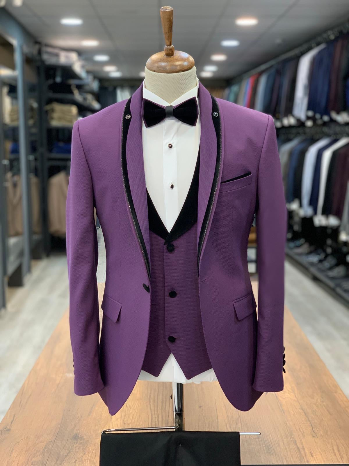 Partoni Royal Purple Slim Fit Tuxedo-baagr.myshopify.com-1-BOJONI