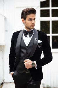 Plin Slim-Fit Velvet Vest Tuxedo Black-baagr.myshopify.com-suit-BOJONI