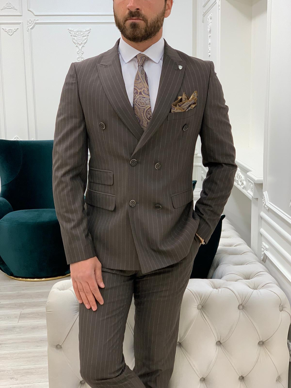 Furino Coffee Slim Fit Double Breasted Pinstripe Suit-baagr.myshopify.com-1-BOJONI