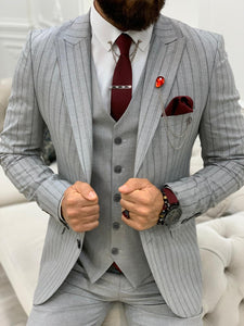 Lambrusco Dark Gray Slim Fit Peak Lapel Striped Suit-baagr.myshopify.com-1-BOJONI