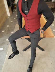 Daroni Claret Red Slim Fit Vest-baagr.myshopify.com-suit-BOJONI