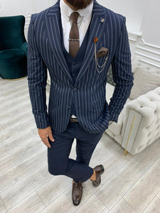 Lambrusco Navy Blue  Slim Fit Peak Lapel Striped Suit-baagr.myshopify.com-1-BOJONI