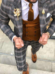 Slim-Fit Plaid Suit Vest Camel & Black-baagr.myshopify.com-suit-BOJONI