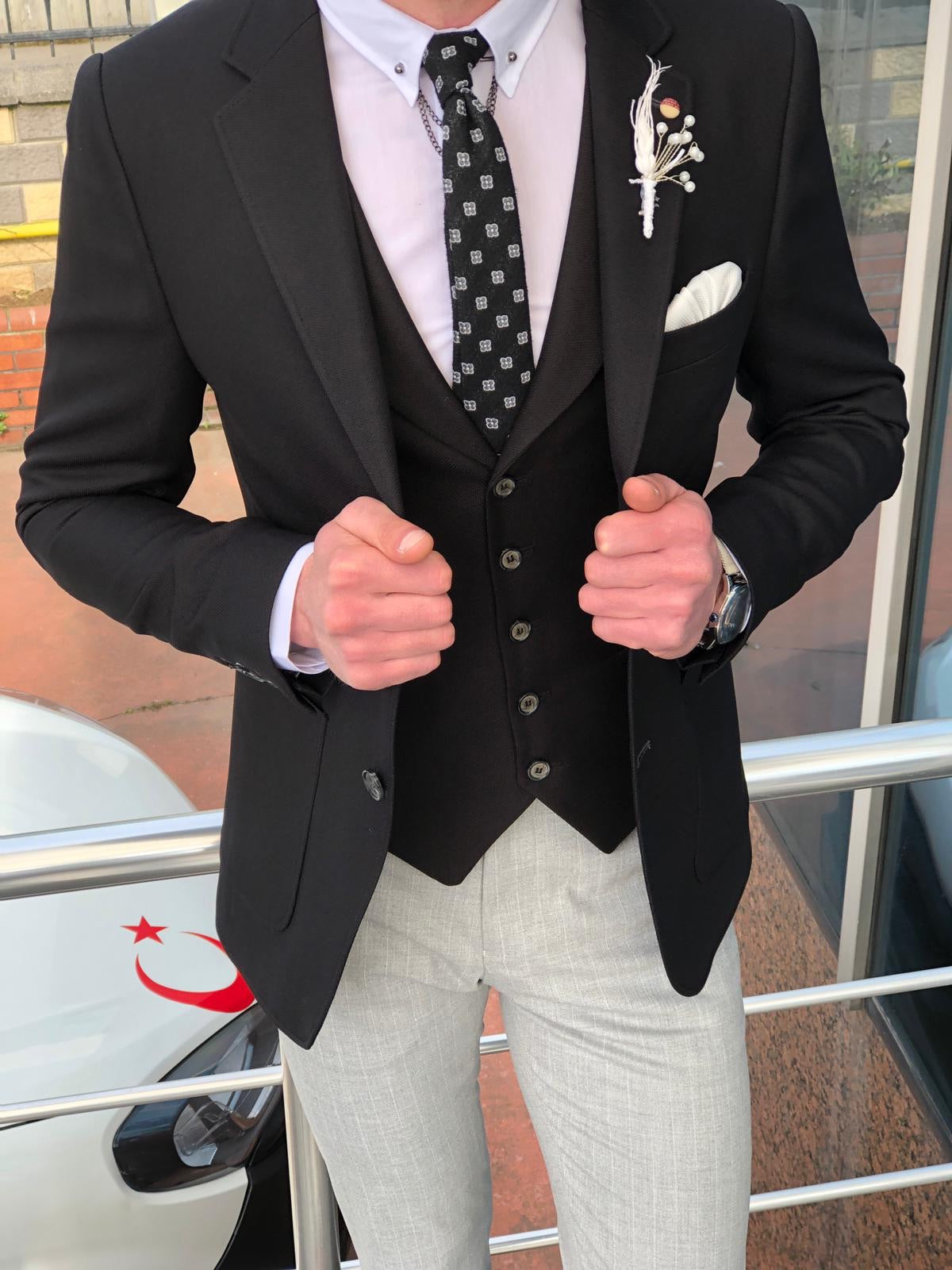 Fendis Slim-Fit Cotton Suit Vest Black-baagr.myshopify.com-suit-BOJONI