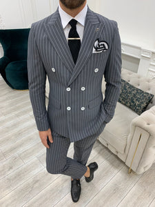 Bojoni Double Breasted Dark Gray Slim Fit Suit