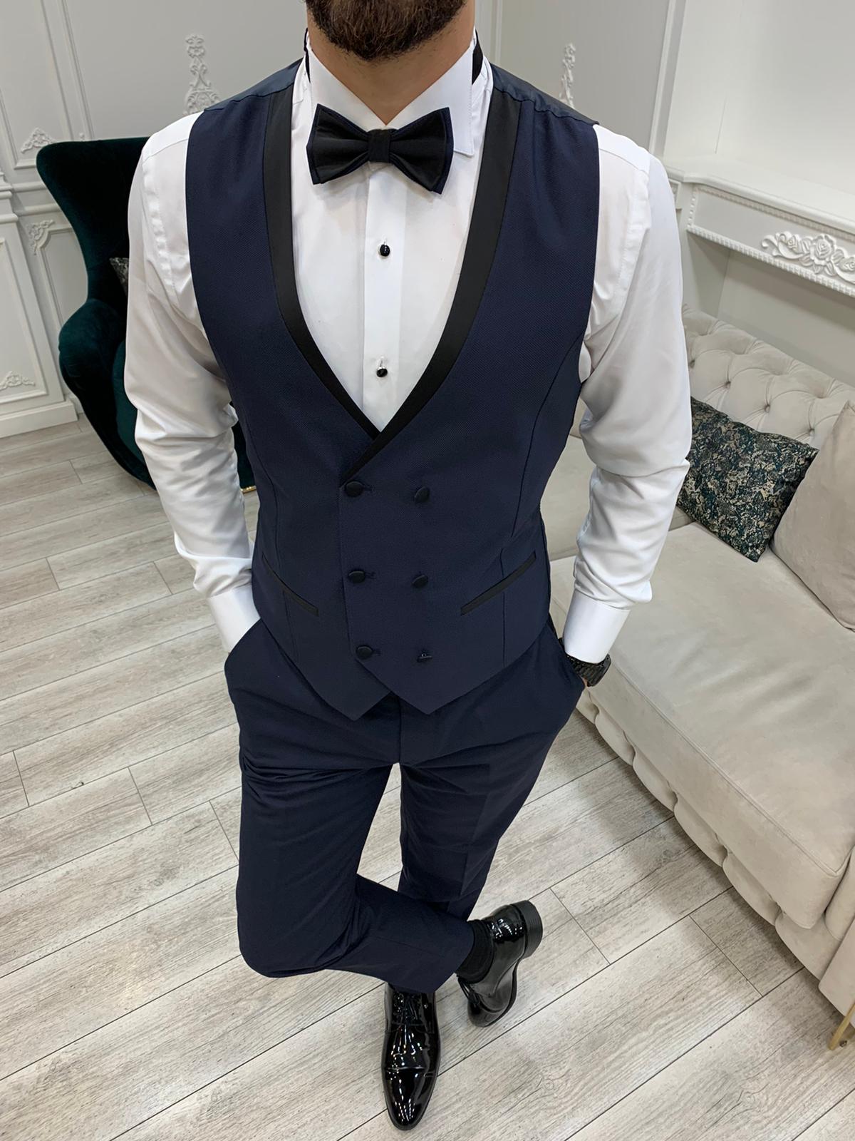 Bojoni Tishko Navy  Slim Fit Tuxedo