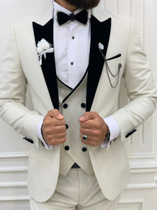 Fettachi White Slim Fit Velvet Peak Lapel Tuxedo-baagr.myshopify.com-1-BOJONI